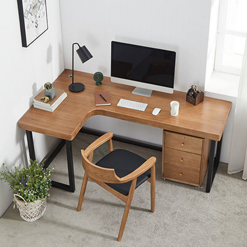 Solid Wood Writing Desk Industrial Style L-Shape Office Desk for Home Office