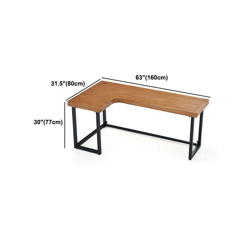 Solid Wood Writing Desk Industrial Style L-Shape Office Desk for Home Office