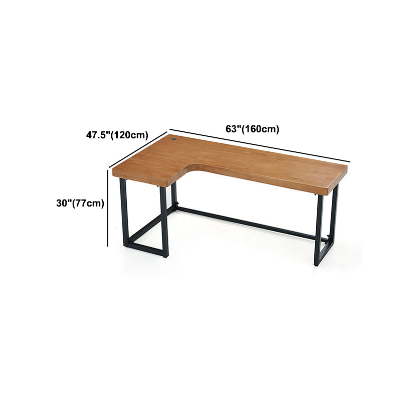 Solid Wood Writing Desk Industrial Style L-Shape Office Desk for Home Office