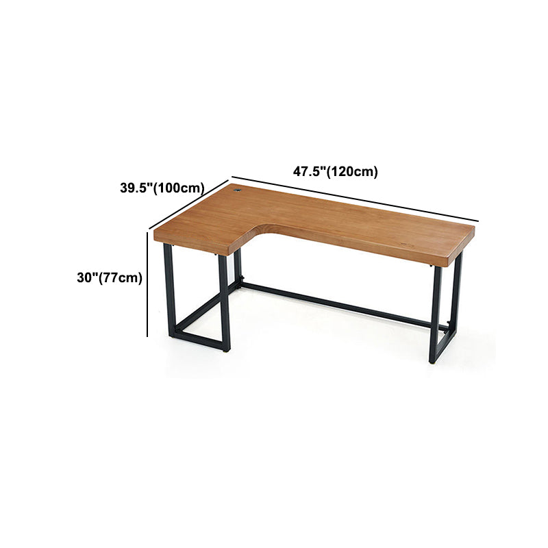 Solid Wood Writing Desk Industrial Style L-Shape Office Desk for Home Office