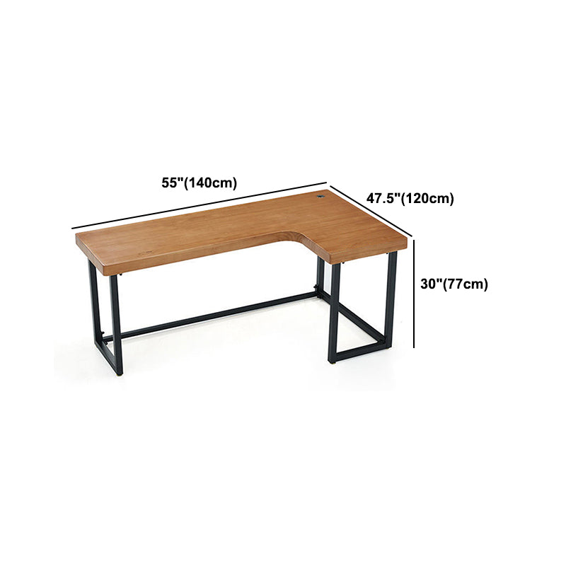 Solid Wood Writing Desk Industrial Style L-Shape Office Desk for Home Office