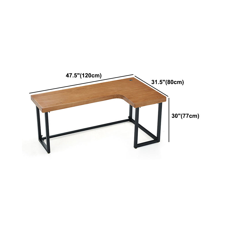 Solid Wood Writing Desk Industrial Style L-Shape Office Desk for Home Office