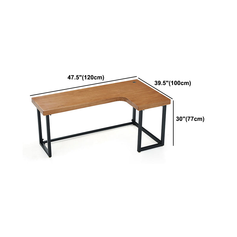 Solid Wood Writing Desk Industrial Style L-Shape Office Desk for Home Office