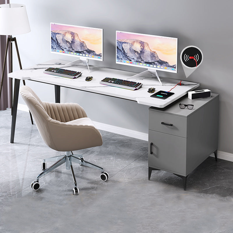 Contemporary Office Desk Home Writing Desk with Drawer and Cabinet