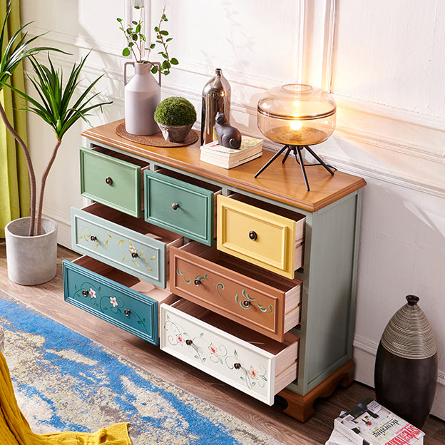 Bedroom Wooden Storage Chest Retro Storage Chest Dresser with Multi Drawers