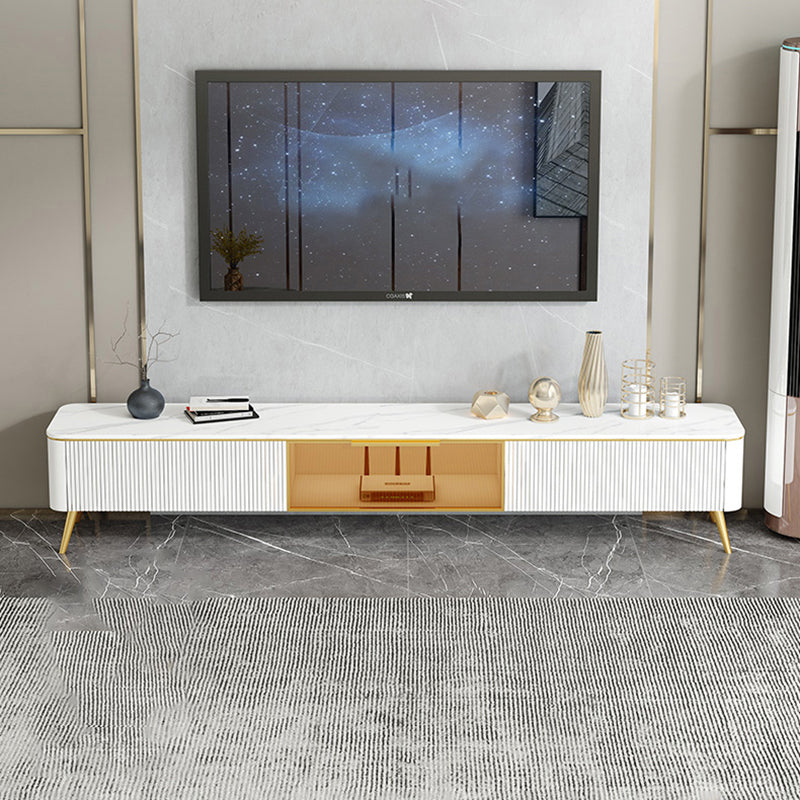 Glam Style Stone TV Stand White Colour Enclosed Storage TV Console