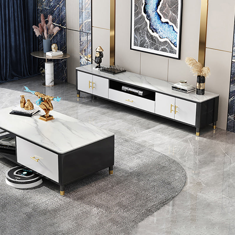 Glam Style Stone TV Stand Enclosed Storage TV Console with Cabinet