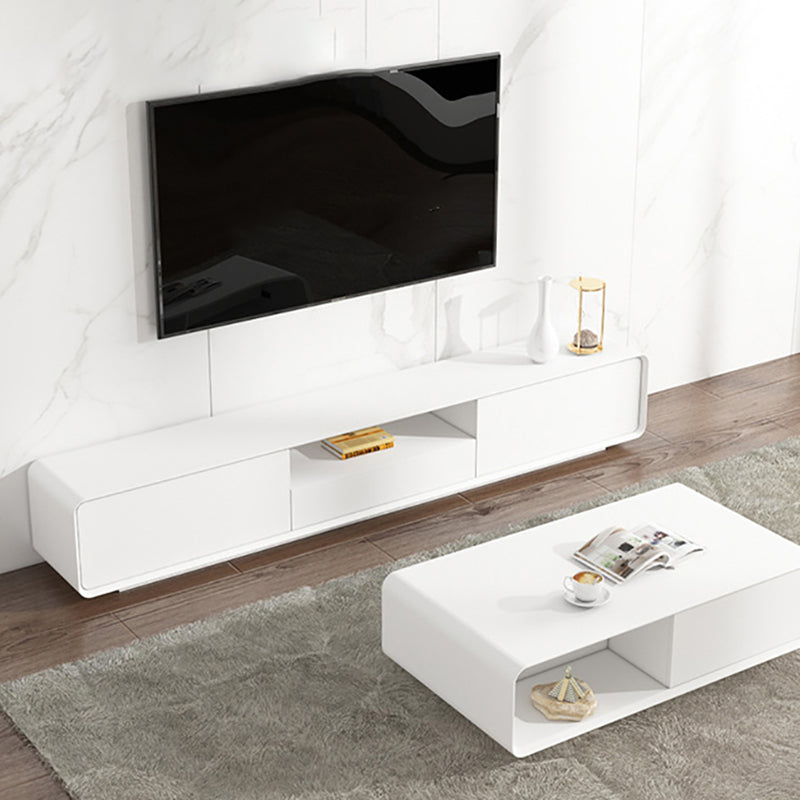 16" D Modern TV Stand Console White Open Storage TV Cabinet , Faux Wood