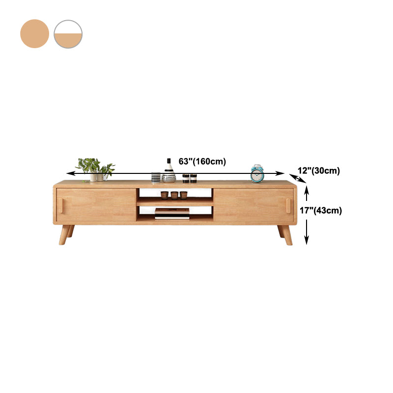 Solid Wood TV Stand in Wood and White , Corner TV Console Sliding Storage