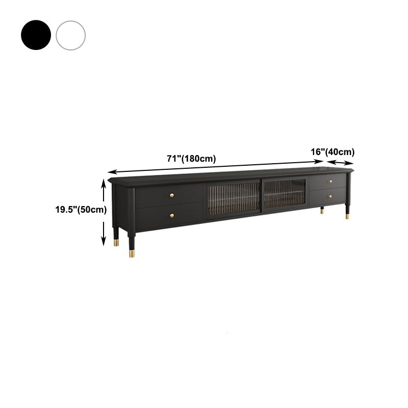 Rubberwood TV Media Stand 4-Drawer Enclosed Storage TV Stand Console