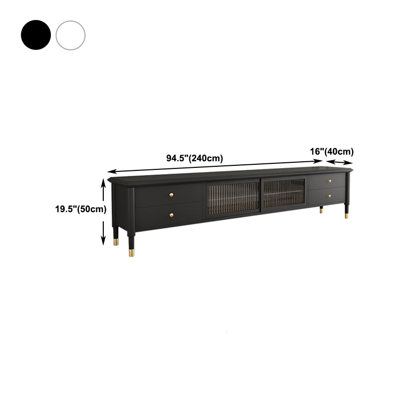 Rubberwood TV Media Stand 4-Drawer Enclosed Storage TV Stand Console