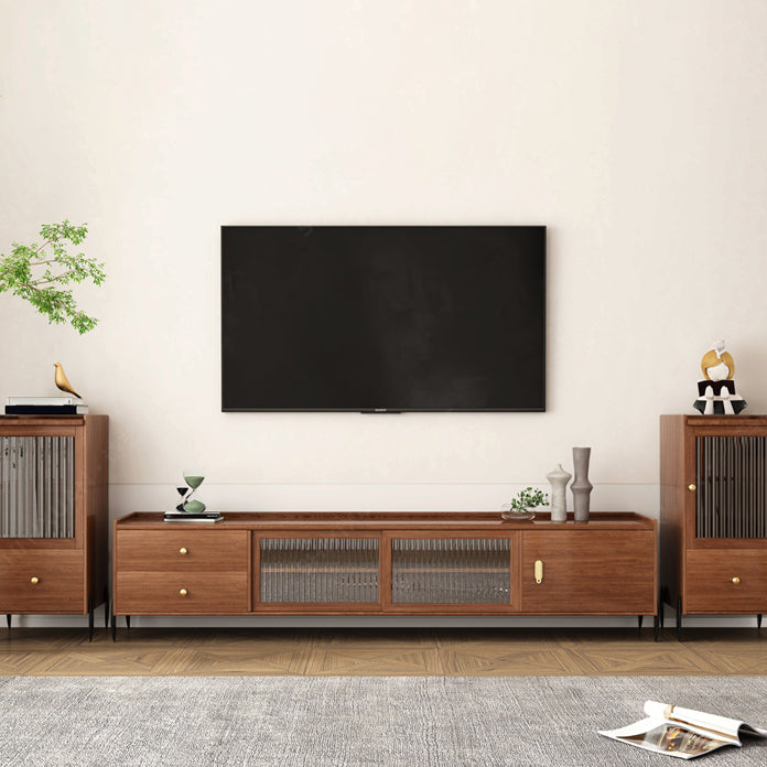 Traditional TV Stand with Drawers Rubberwood TV Media Console