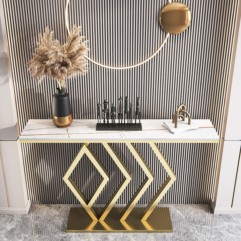 Glam Pedestal Slate Rectangle Scratch Resistant Gold Console Table