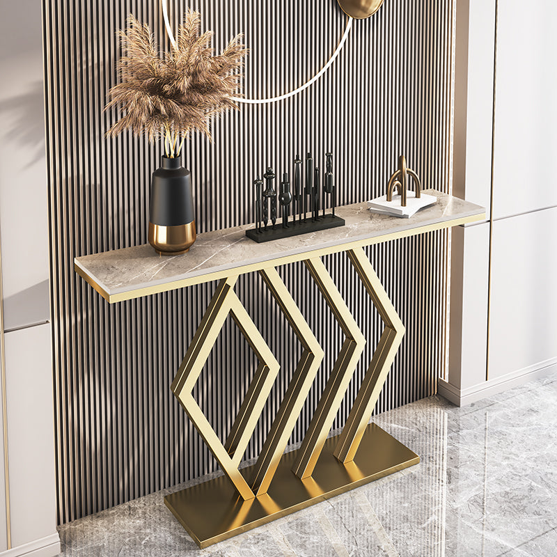 Glam Pedestal Slate Rectangle Scratch Resistant Gold Console Table