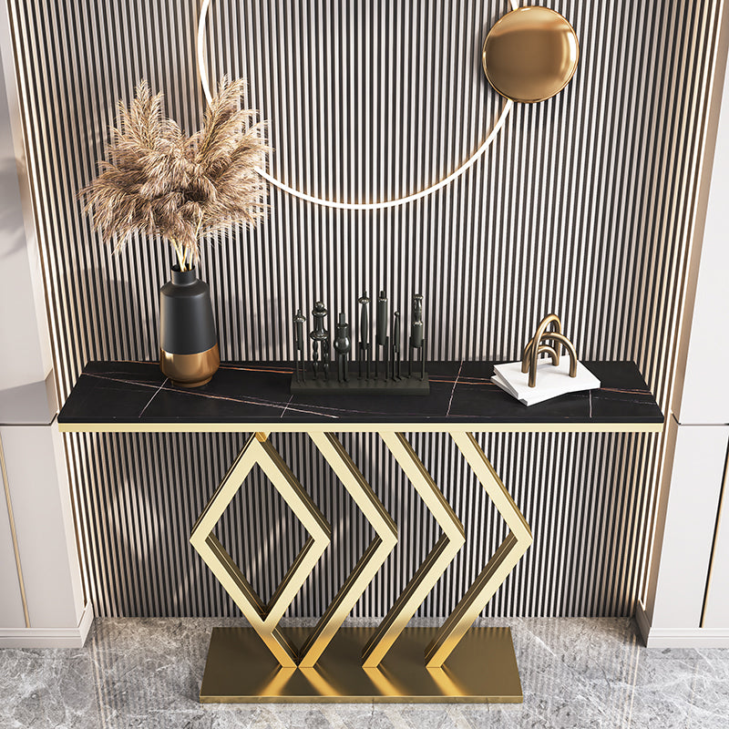 Glam Pedestal Slate Rectangle Scratch Resistant Gold Console Table