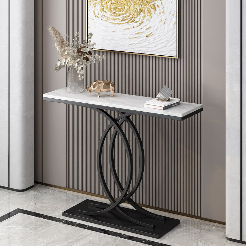 Stain Resistant Rectangular Top Glam Slate/metal Console Table