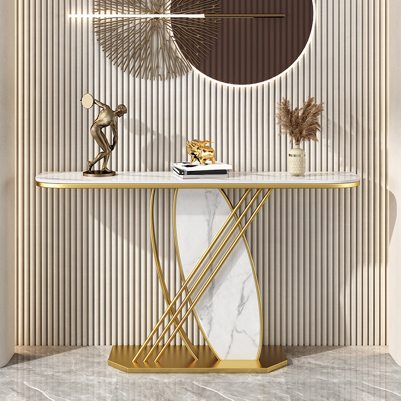 Glam Gold Scratch Resistant Half Moon Slate Pedestal Console