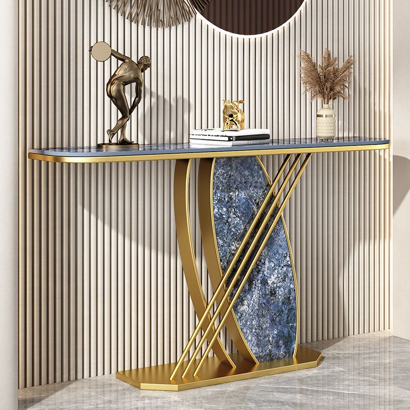 Glam Gold Scratch Resistant Half Moon Slate Pedestal Console