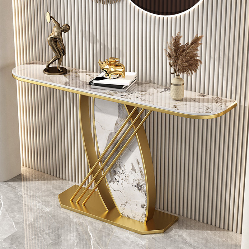 Glam Gold Scratch Resistant Half Moon Slate Pedestal Console