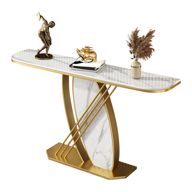 Glam Gold Scratch Resistant Half Moon Slate Pedestal Console