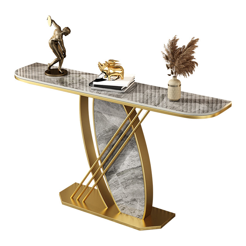 Glam Gold Scratch Resistant Half Moon Slate Pedestal Console