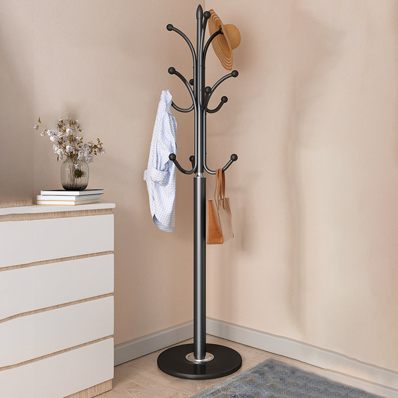 White Metal Single Pole Marble Base Hall Tree Entry Hall Tree with Hooks