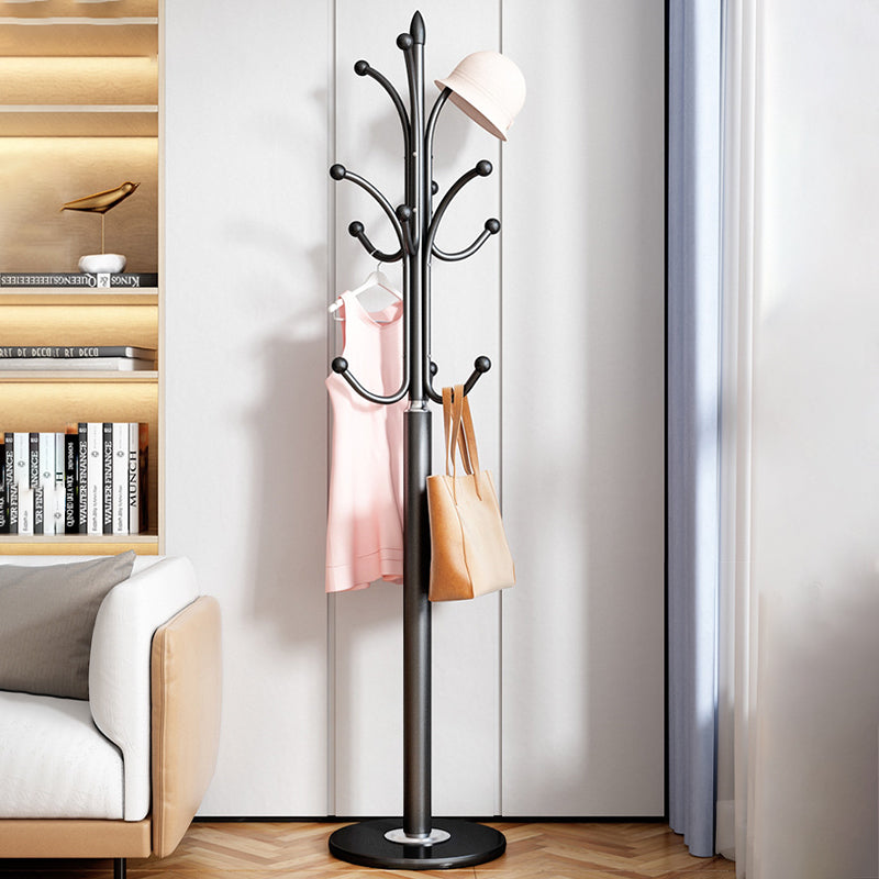 White Metal Single Pole Marble Base Hall Tree Entry Hall Tree with Hooks