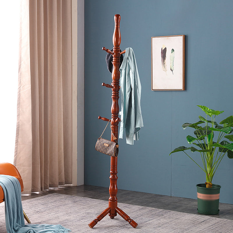 Modern Style Hall Tree, Wooden Brown Steady Hall Stand for Entryway