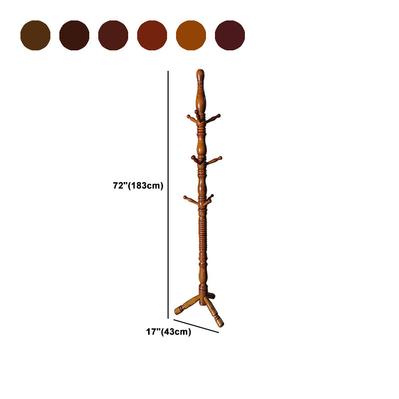 Modern Style Hall Tree, Wooden Brown Steady Hall Stand for Entryway