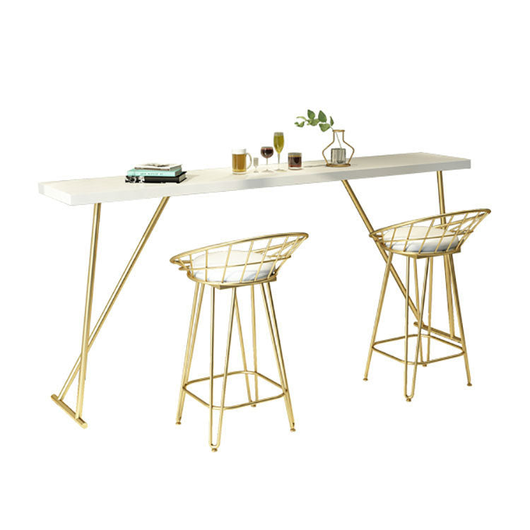 Glam Style Rectangle Bar Table Solid Wood Bar Table with Double Pedestal