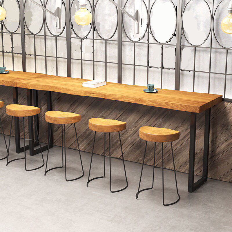 Industrial Metal Frame Pub Table Light Brown Wood Top Bar Table