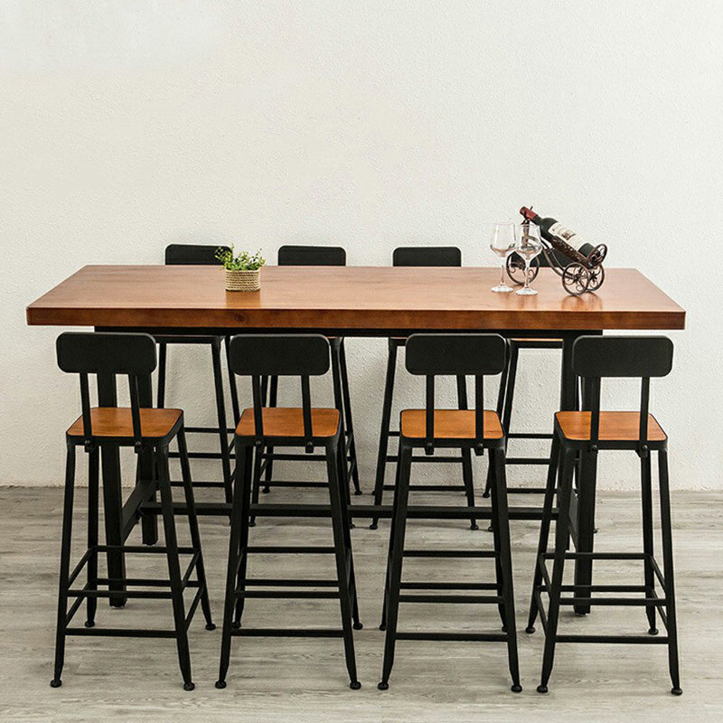 Industrial Metal Frame Pub Table Brown Pine Wood Top Bar Table