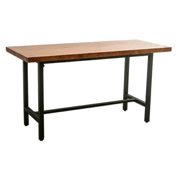 Industrial Metal Frame Pub Table Brown Pine Wood Top Bar Table