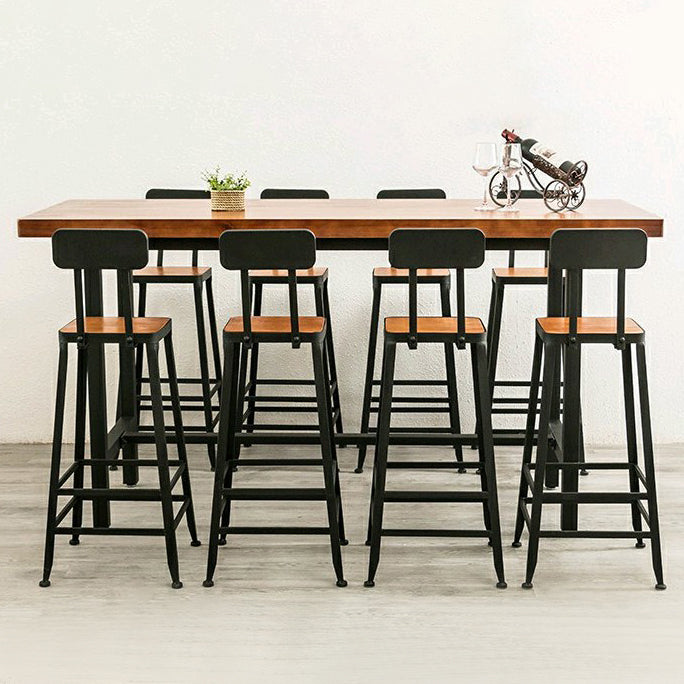 Industrial Metal Frame Pub Table Brown Pine Wood Top Bar Table