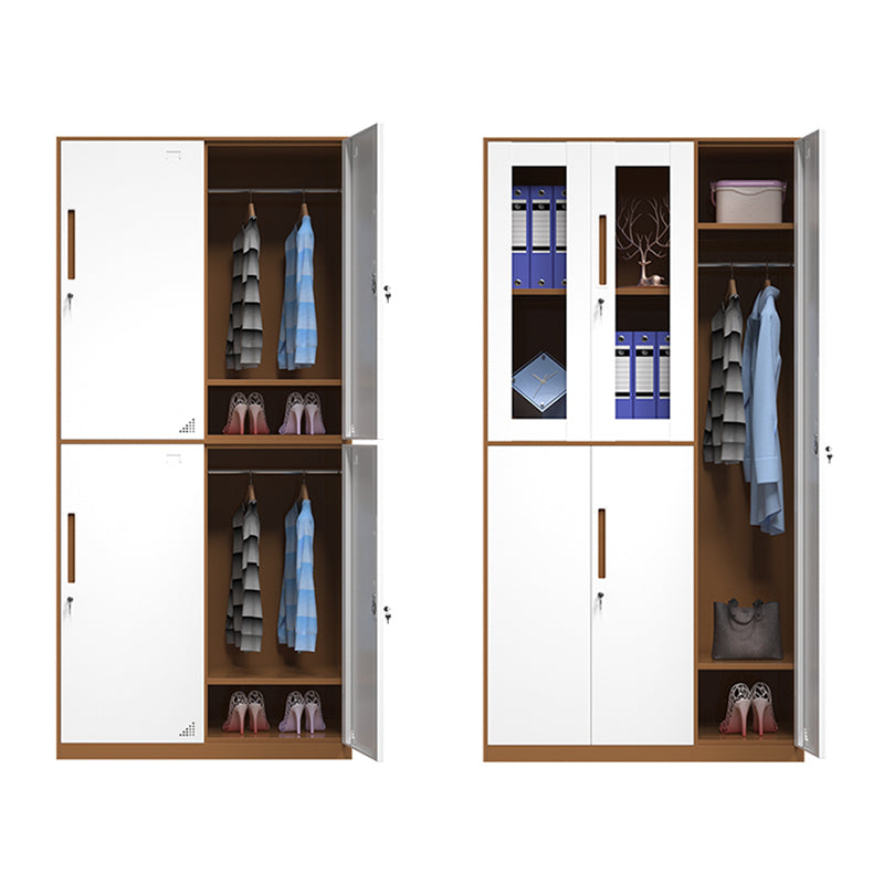 White and Brown Wardrobe Cabinet Modern Steel Wardrobe Armoire