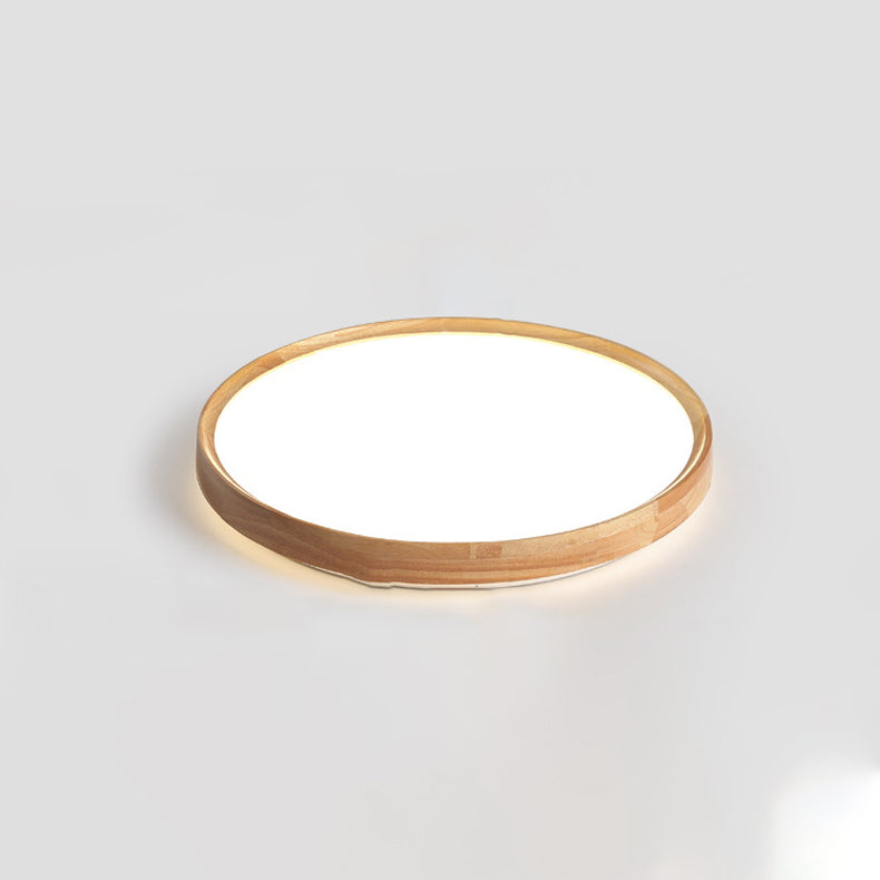 Modern Minimalist LED Ceiling Light Wooden Circular Flush Mount in Brown