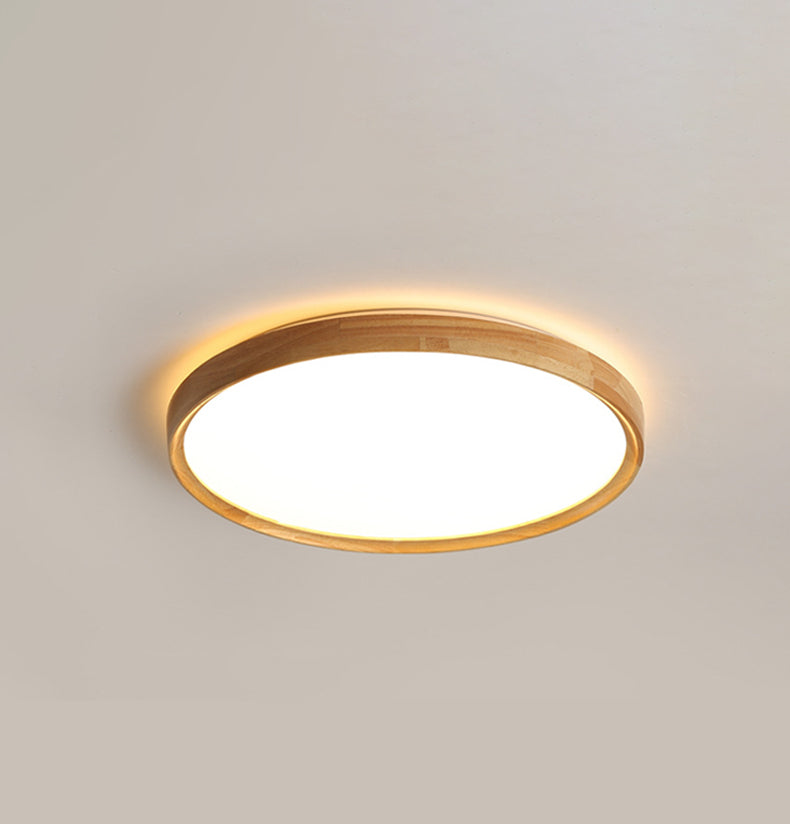 Modern Minimalist LED Ceiling Light Wooden Circular Flush Mount in Brown