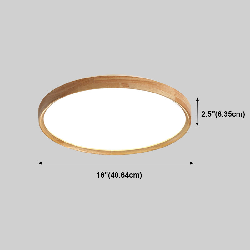 Modern Minimalist LED Ceiling Light Wooden Circular Flush Mount in Brown