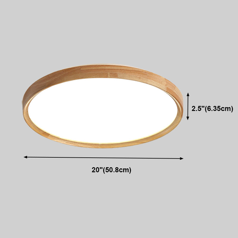 Modern Minimalist LED Ceiling Light Wooden Circular Flush Mount in Brown