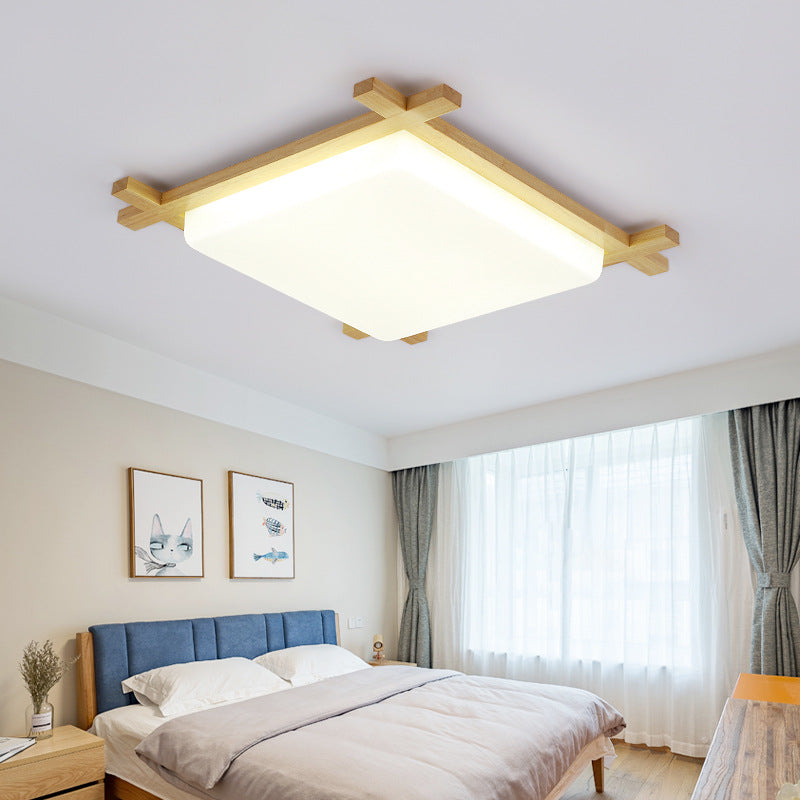 Wooden LED Flush Mount in Modern Simplicity Square Ceiling Light in Log Color