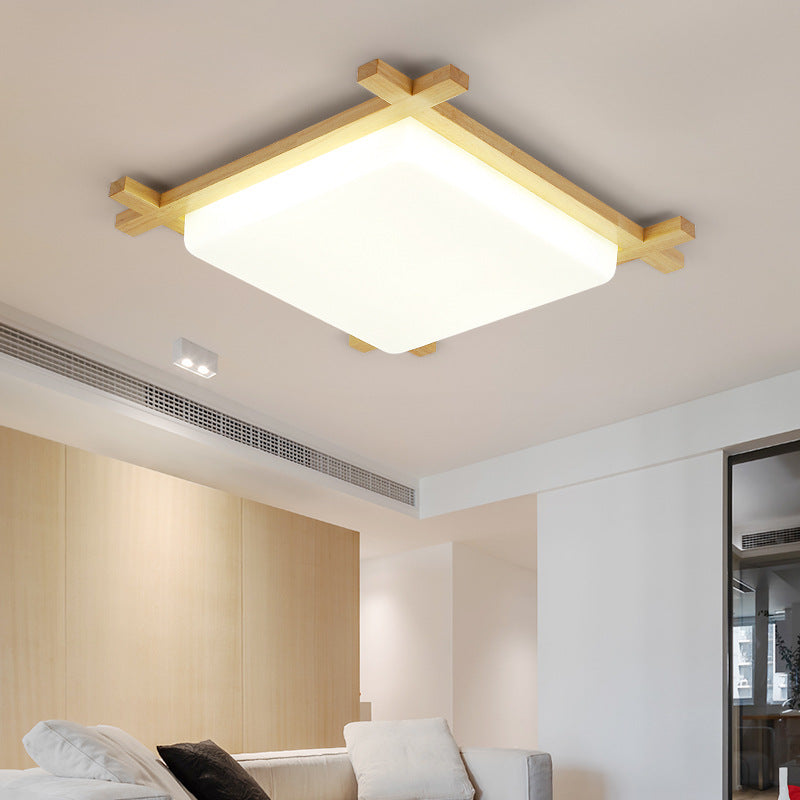 Wooden LED Flush Mount in Modern Simplicity Square Ceiling Light in Log Color