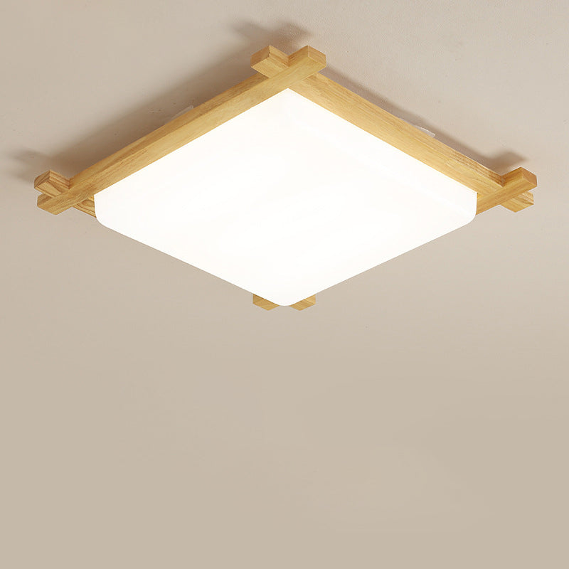 Wooden LED Flush Mount in Modern Simplicity Square Ceiling Light in Log Color