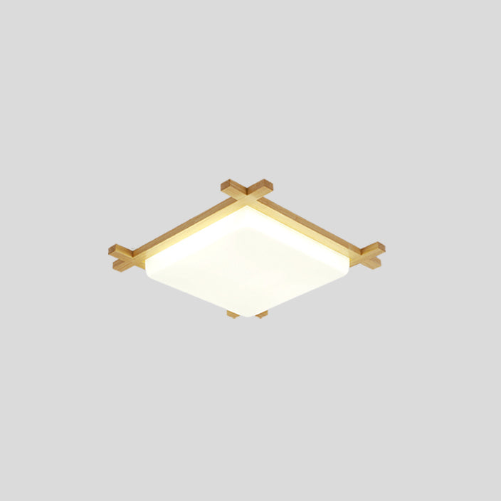 Wooden LED Flush Mount in Modern Simplicity Square Ceiling Light in Log Color