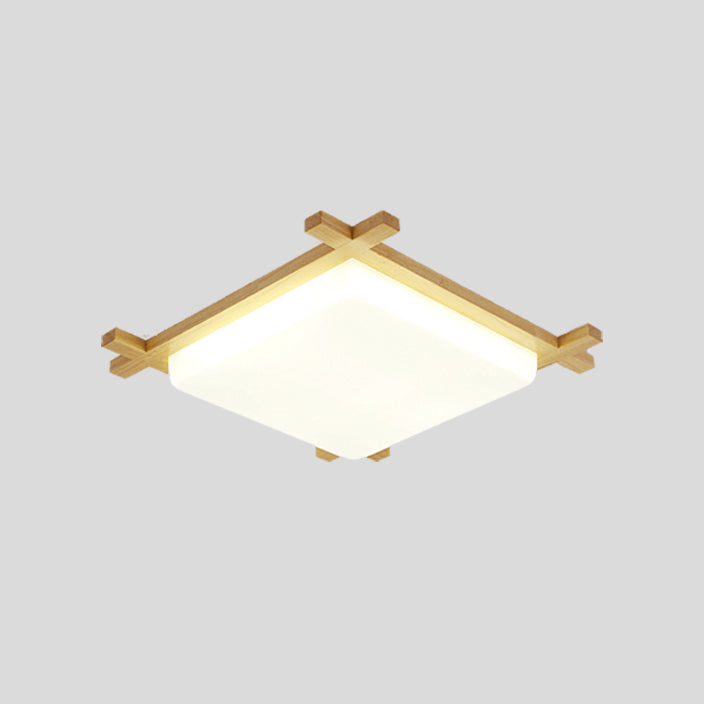 Wooden LED Flush Mount in Modern Simplicity Square Ceiling Light in Log Color