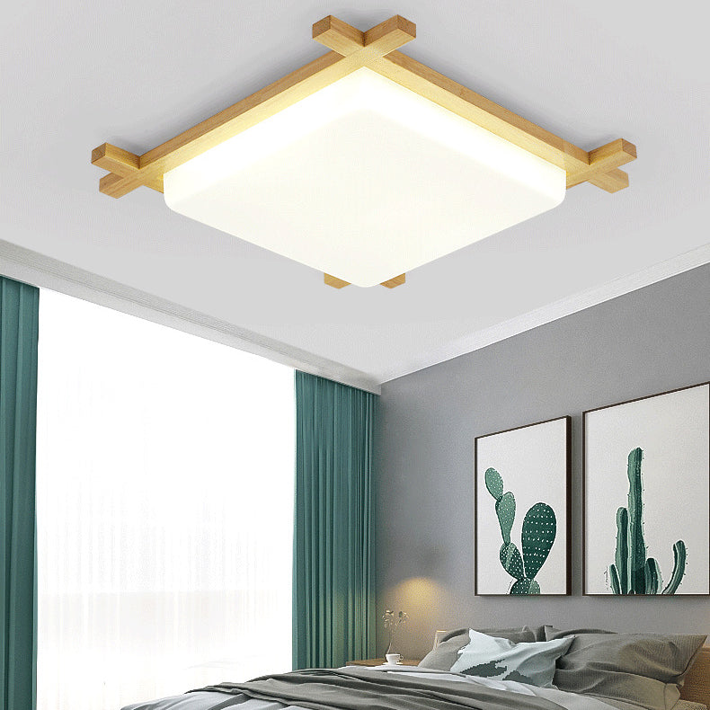 Wooden LED Flush Mount in Modern Simplicity Square Ceiling Light in Log Color