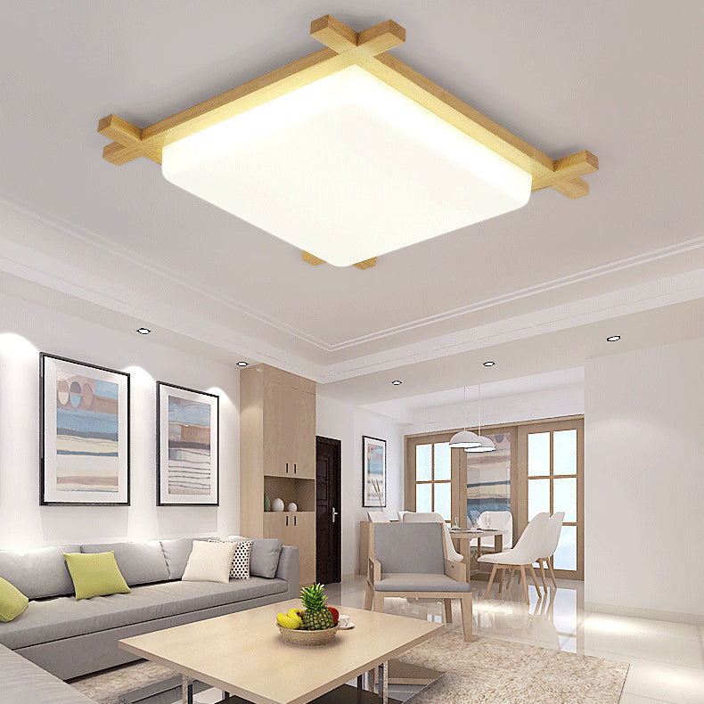 Wooden LED Flush Mount in Modern Simplicity Square Ceiling Light in Log Color