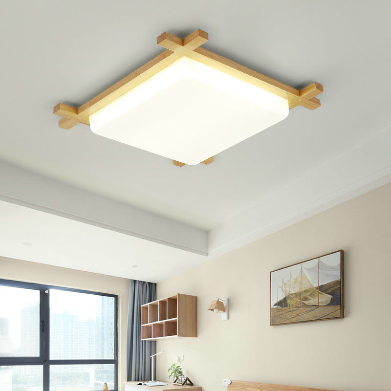 Wooden LED Flush Mount in Modern Simplicity Square Ceiling Light in Log Color