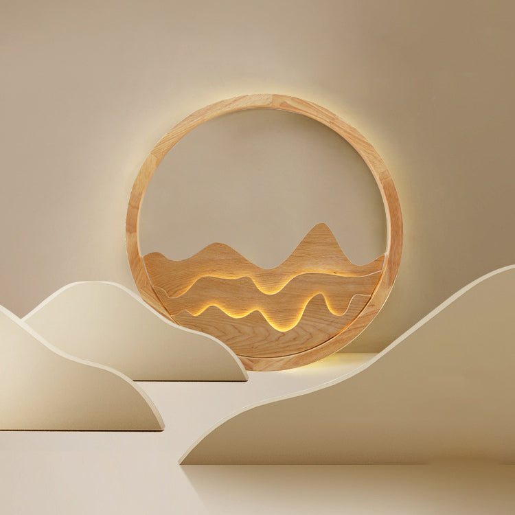 Log Color LED Ceiling Fixture in Modern Simplicity Wooden Circular Flush Mount