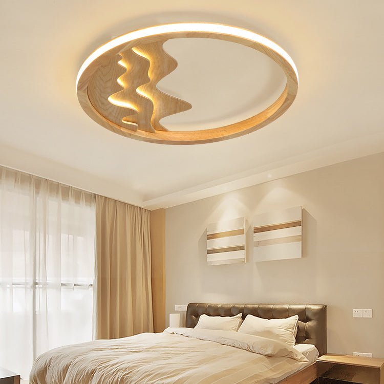 Log Color LED Ceiling Fixture in Modern Simplicity Wooden Circular Flush Mount