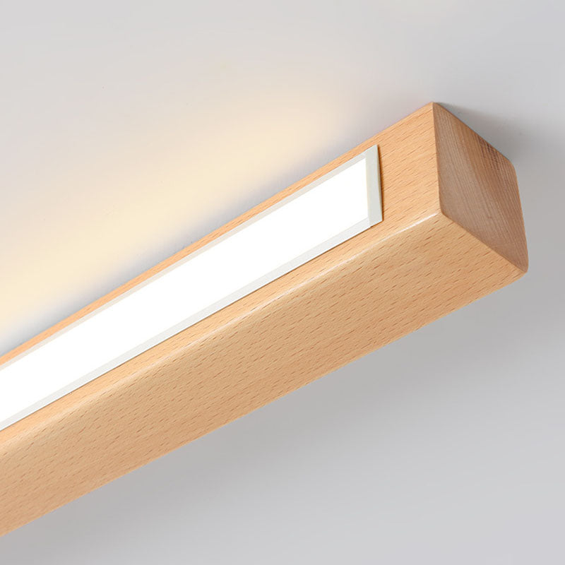 Modern Minimalist LED Flush Mount Wooden Linear Ceiling Fixture with Acrylic Shade